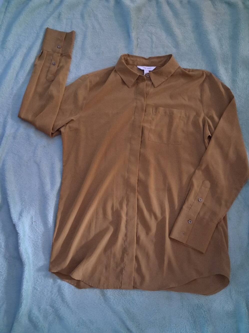 Nine West Camel Brown Long Sleeve Button Down Shirt